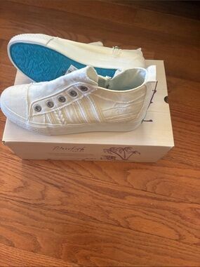 Blowfish White Slip-On Canvas Sneakers with Blue Sole